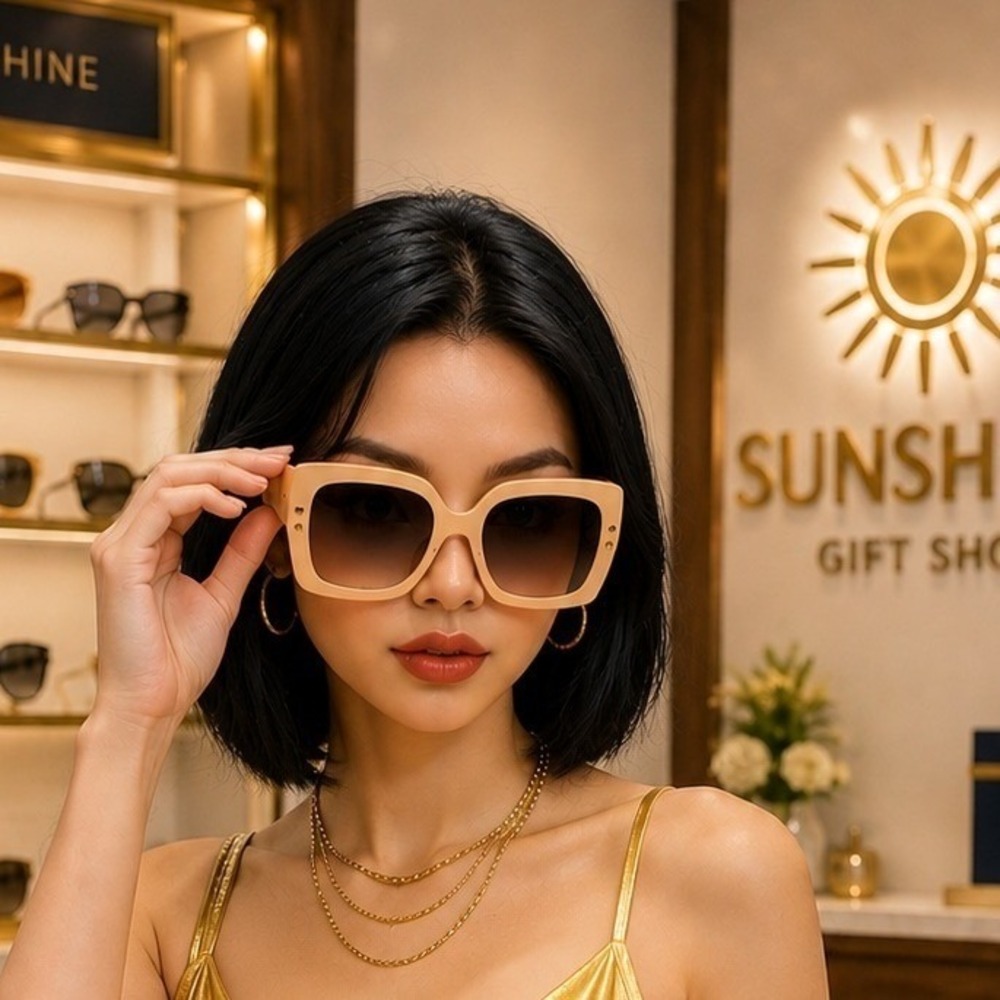Sunglasses Women Taupe & Gold Oversized UV400 Protection